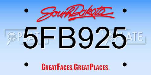 5FB925 South Dakota License Plate