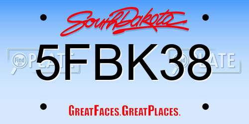 5FBK38 South Dakota License Plate