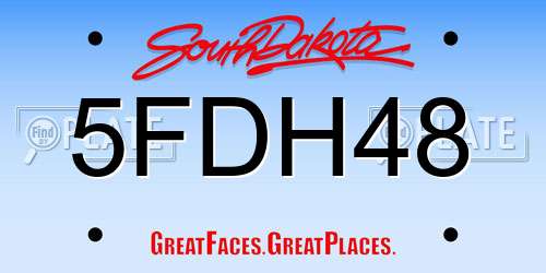 5FDH48 South Dakota License Plate