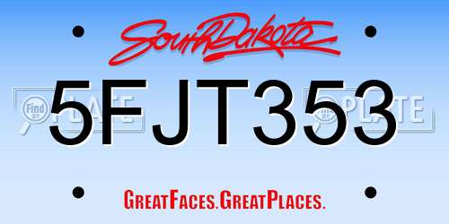 5FJT353 South Dakota License Plate