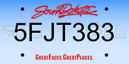 5FJT383 South Dakota License Plate
