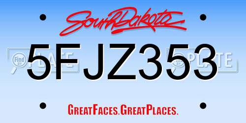 5FJZ353 South Dakota License Plate
