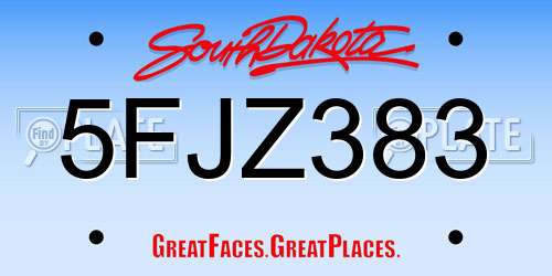 5FJZ383 South Dakota License Plate