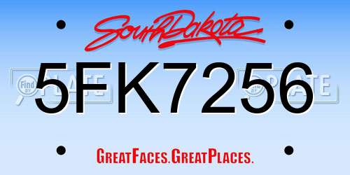 5FK7256 South Dakota License Plate