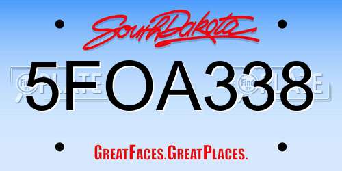 5FOA338 South Dakota License Plate