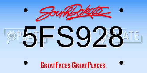 5FS928 South Dakota License Plate