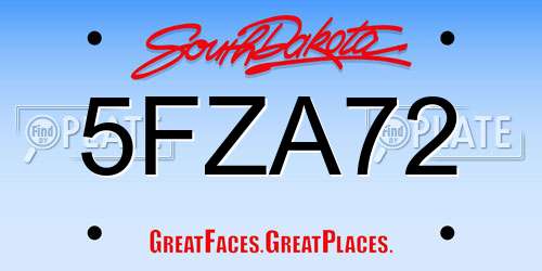 5FZA72 South Dakota License Plate