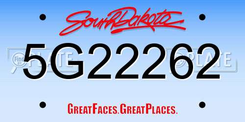 5G22262 South Dakota License Plate