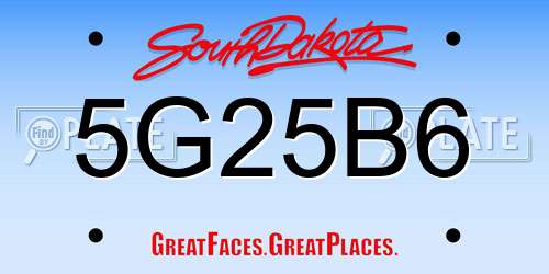 5G25B6 South Dakota License Plate