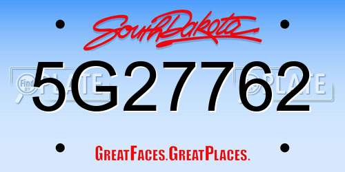 5G27762 South Dakota License Plate