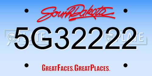 5G32222 South Dakota License Plate