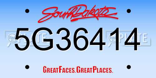 5G36414 South Dakota License Plate