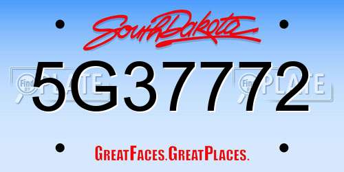 5G37772 South Dakota License Plate