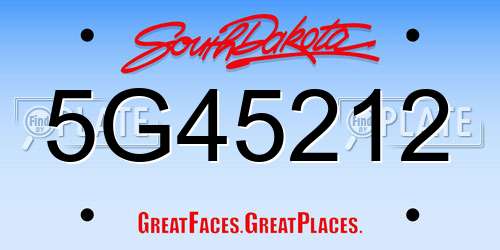 5G45212 South Dakota License Plate