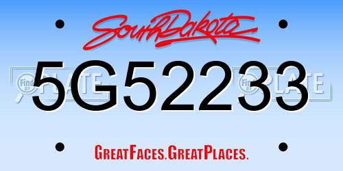 5G52233 South Dakota License Plate