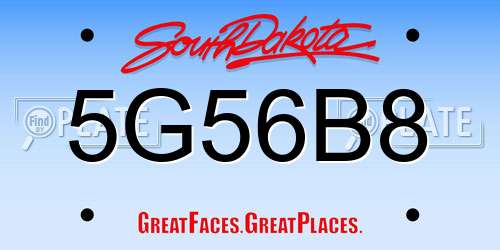 5G56B8 South Dakota License Plate