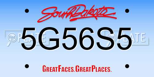 5G56S5 South Dakota License Plate