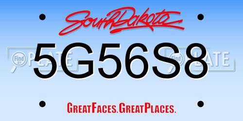 5G56S8 South Dakota License Plate