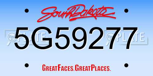 5G59277 South Dakota License Plate