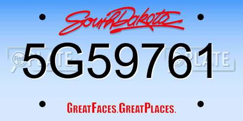 5G59761 South Dakota License Plate