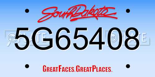 5G65408 South Dakota License Plate