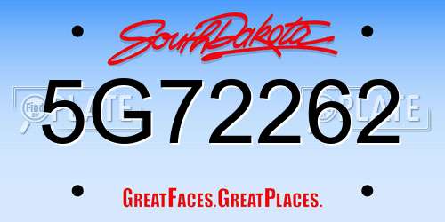 5G72262 South Dakota License Plate