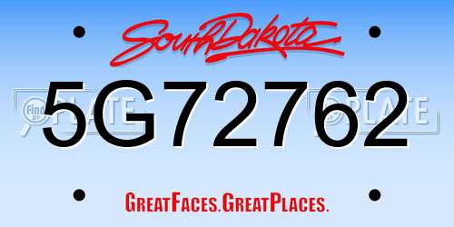 5G72762 South Dakota License Plate
