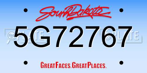 5G72767 South Dakota License Plate
