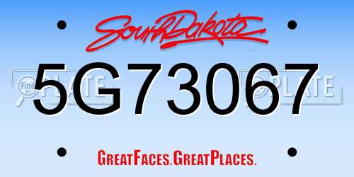 5G73067 South Dakota License Plate