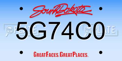 5G74C0 South Dakota License Plate