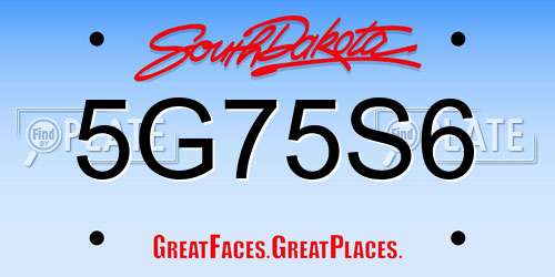 5G75S6 South Dakota License Plate
