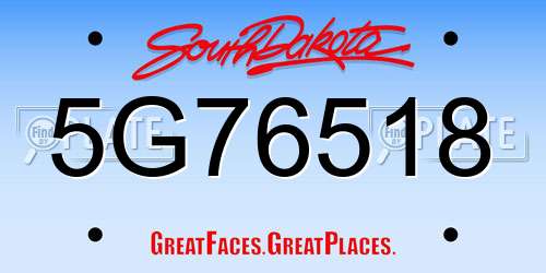 5G76518 South Dakota License Plate