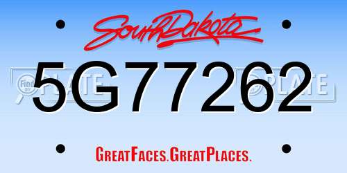 5G77262 South Dakota License Plate
