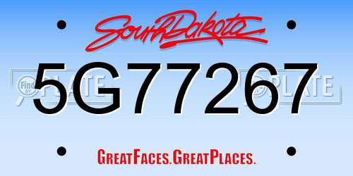 5G77267 South Dakota License Plate