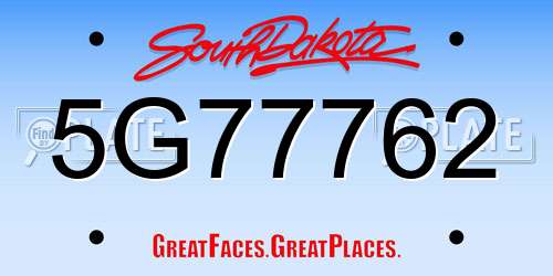 5G77762 South Dakota License Plate
