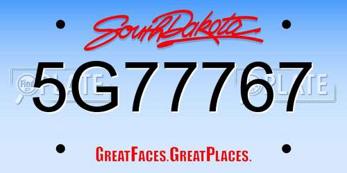 5G77767 South Dakota License Plate