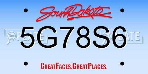 5G78S6 South Dakota License Plate