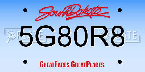 5G80R8 South Dakota License Plate