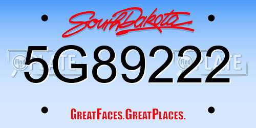 5G89222 South Dakota License Plate