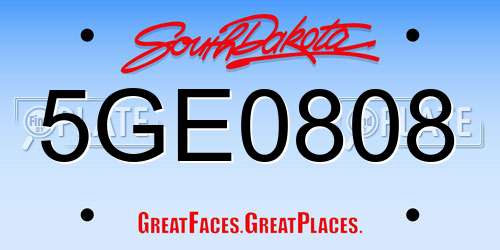 5GE0808 South Dakota License Plate