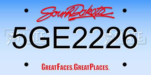 5GE2226 South Dakota License Plate