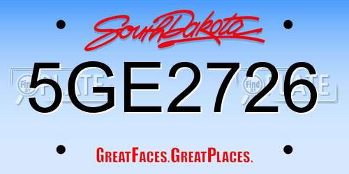 5GE2726 South Dakota License Plate
