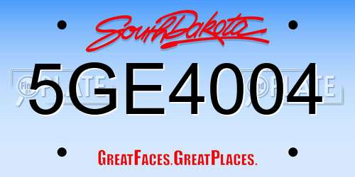 5GE4004 South Dakota License Plate