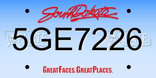 5GE7226 South Dakota License Plate