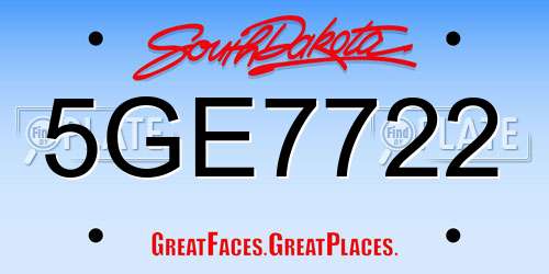 5GE7722 South Dakota License Plate