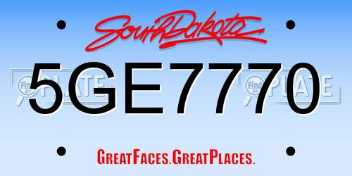 5GE7770 South Dakota License Plate