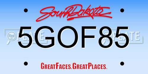 5GOF85 South Dakota License Plate