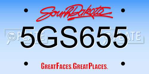 5GS655 South Dakota License Plate