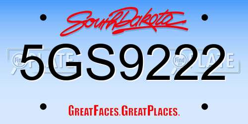 5GS9222 South Dakota License Plate