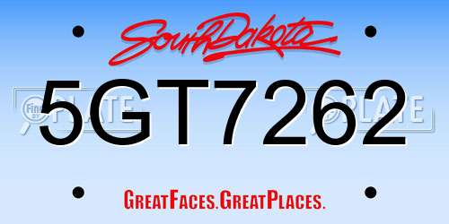 5GT7262 South Dakota License Plate